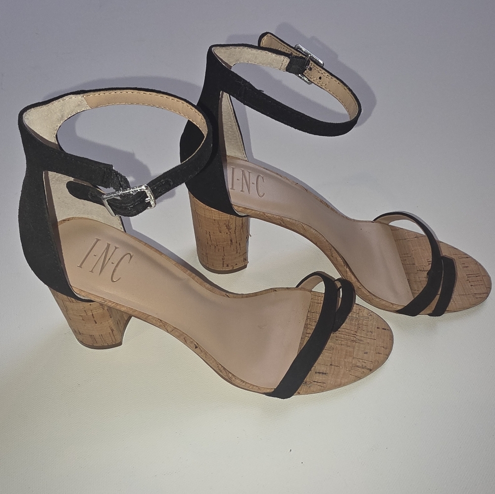 INC Black and Tan Heeled Sandals 7.5